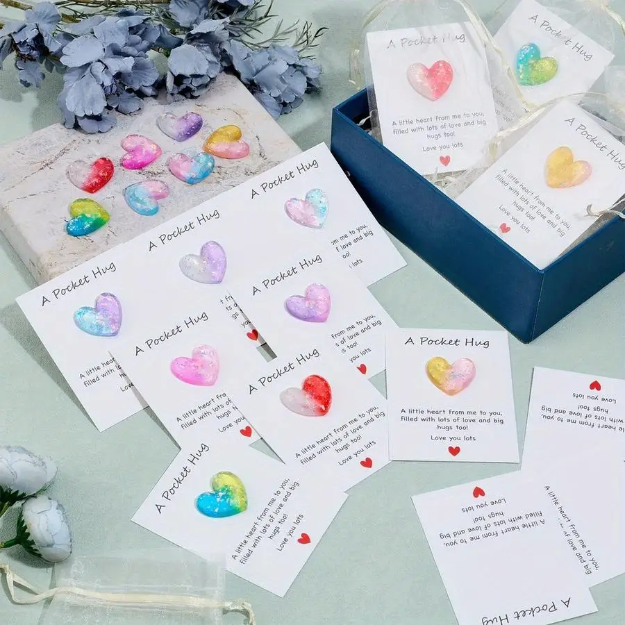 1-100pcs  Cute Mini resin  heart keychain Love Pocket Hug Cards Classroom Kindness Gift Cards Classroom Kindness Gift Cards Perf