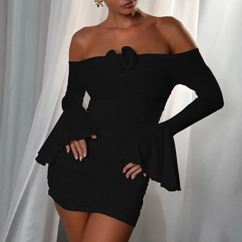 Figurbetontes Kleid im Mädchen-Stil, Röhrenoberteil, Strickdetail, lange Ärmel, schmeichelhafte Passform, Kleid für Party, lässiges Outfit, 2025, Sommer, neu, würzig