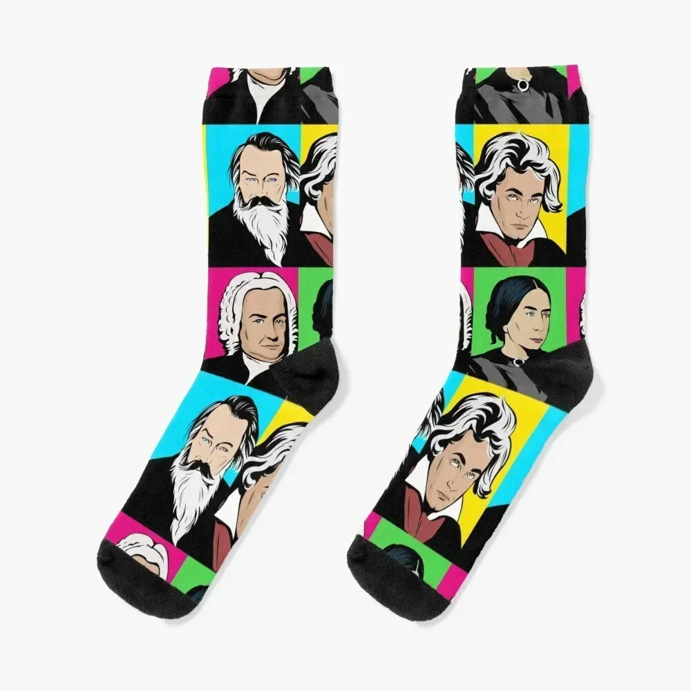 Composers in pop art Ludwig van Beethoven Johannes Brahms Clara Schumann Johann Sebastian Bach Socks loose Male Socks Women's