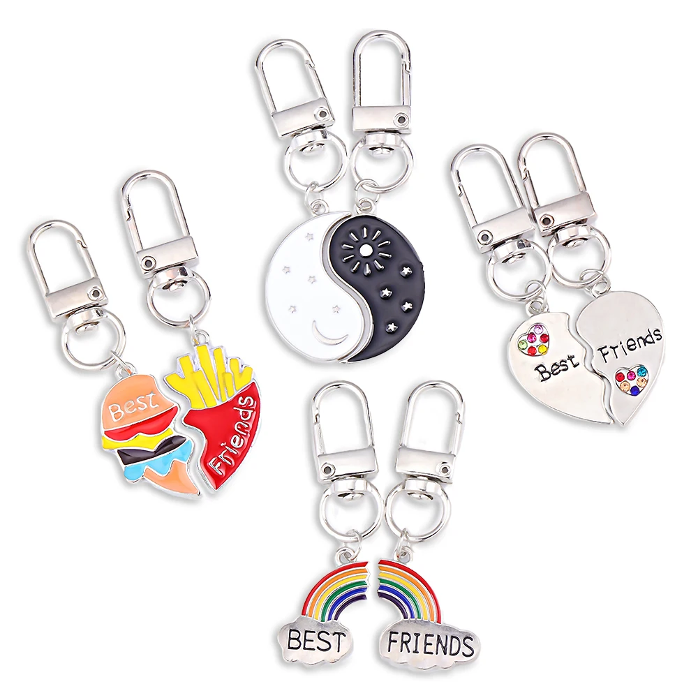 DIY Fashion Heart Shaped Splice Alphabet Rainbow Gossip Unicorn Key Best Friend Keychain Backpack Pendant Friendship Gift