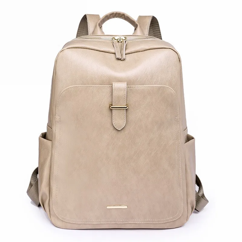 New Multifunctional Women\'s Backpack Simple Neutral Waterproof Laptop Bag Retro European Business Shoulder Bag Solid Color PU Ma