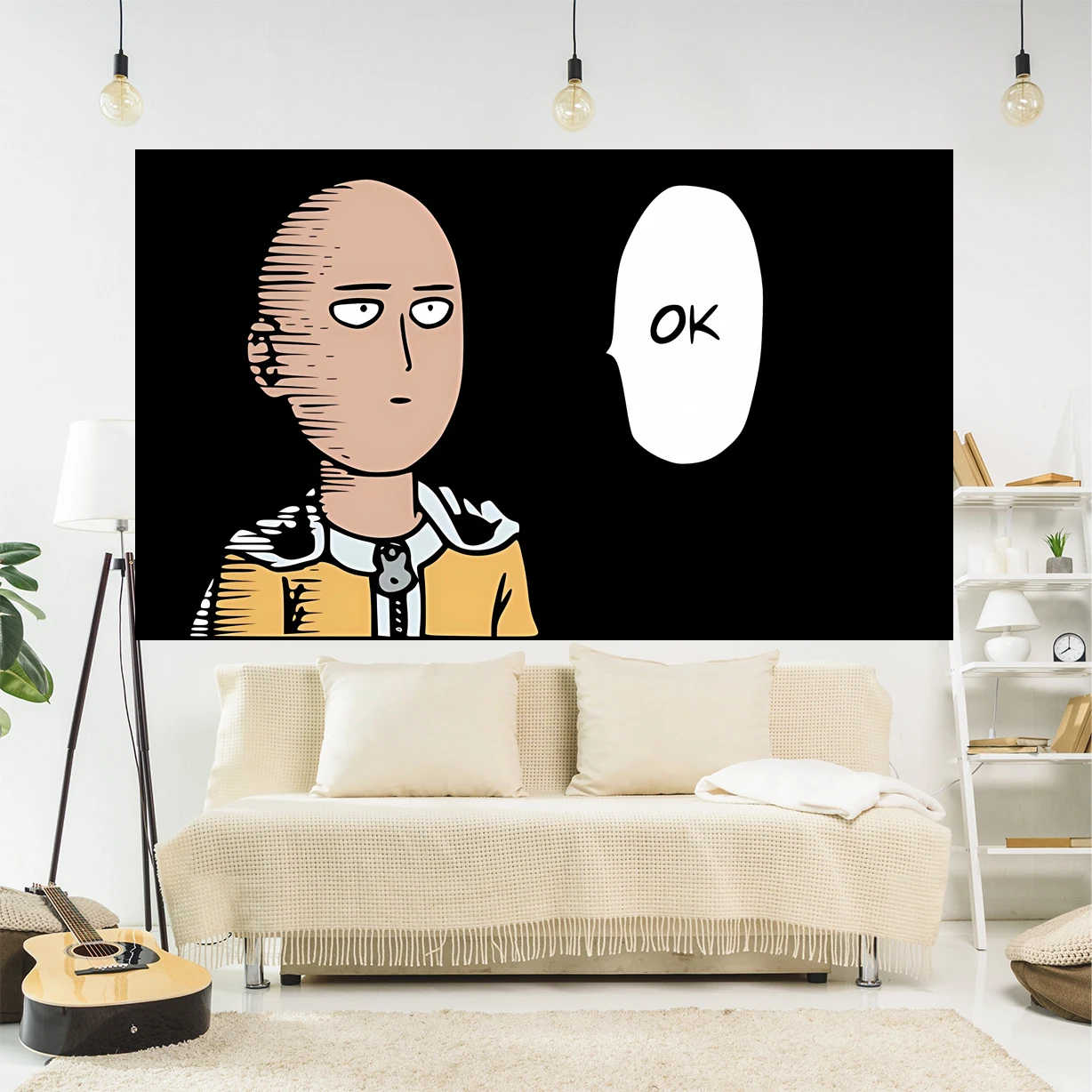 

QdDeco Strange Anime Characters One Punch Melancholy Justice Boy Decorating Tapestry Family Dorm