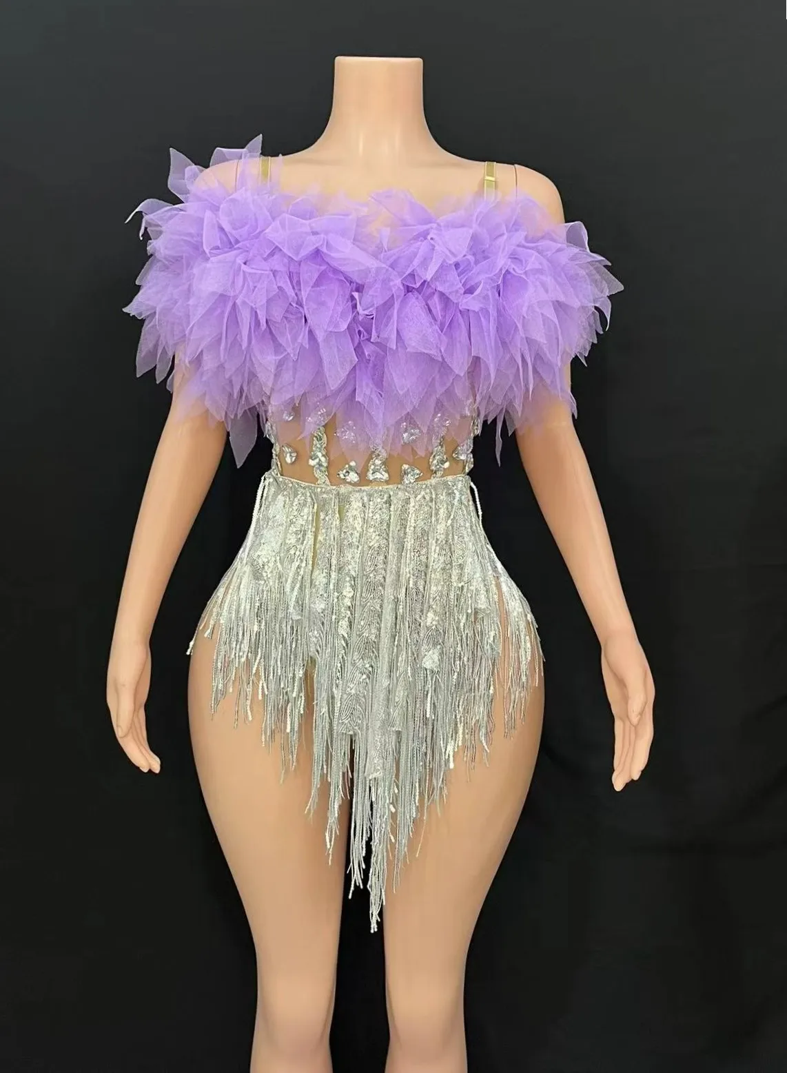 Europäisches und amerikanisches sexy Bühnen-Laufstegkleid, Gaze-Perspektive, Brustumwickel, Hüftrock, Party, Bar, Disco, Tanz, Abendkleid 5