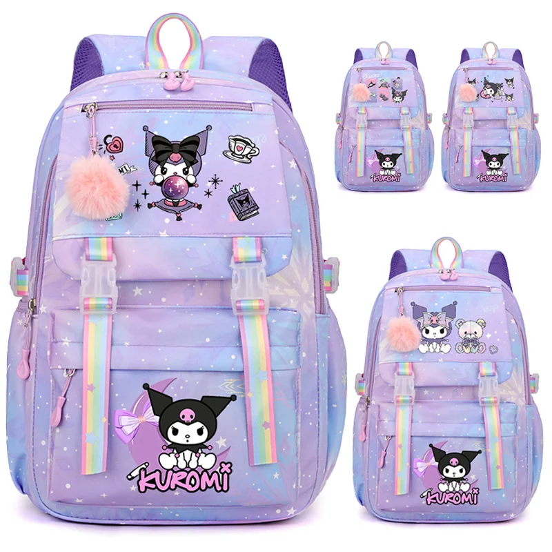 

Школьный рюкзак Kuromi из ткани Оксфорд, легкий, вместительный, качественный, с мультяшным аниме-дизайном, популярный, фиолетовый, подарок