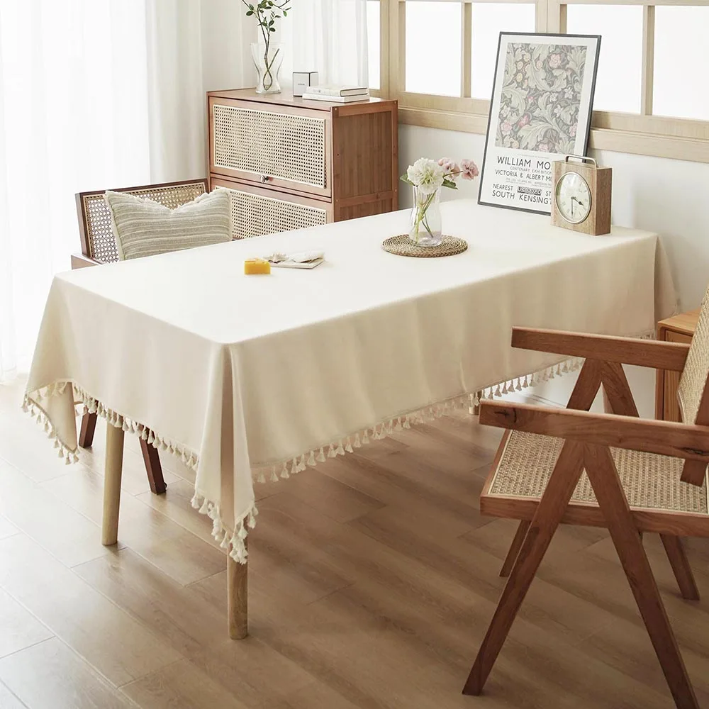 Textured Tablecloths with Cotton Tassels,  Farmhouse Table Cloth Rectangle Table, Rectangle Tablecloth for Kitchen, Dining, Part