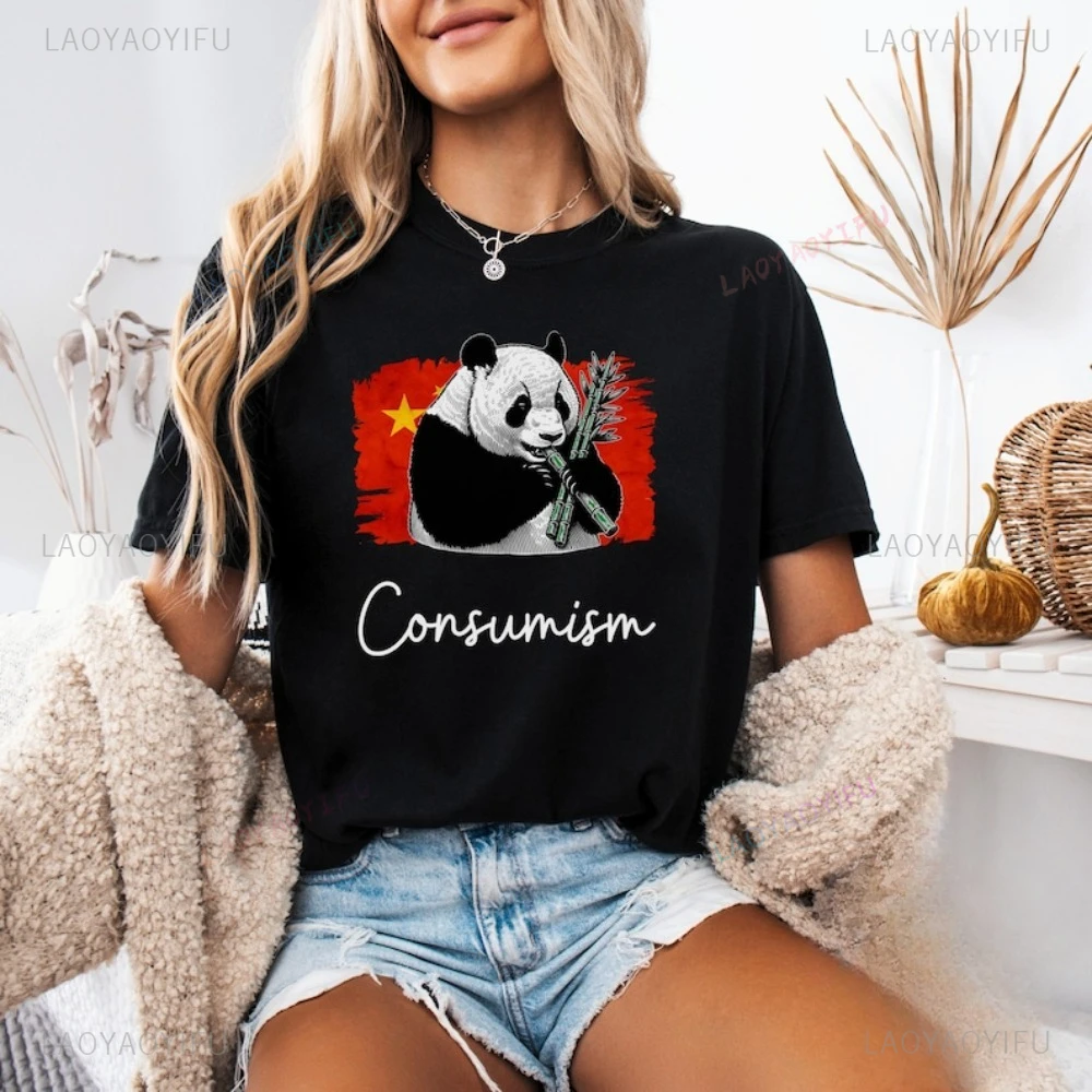 Funny Communism Meme Cute Panda TShirt Cotton Short Sleeve Casual Fashion Man Women T Shirt Comfort Breathe Y2K Hip Hop T-shirt