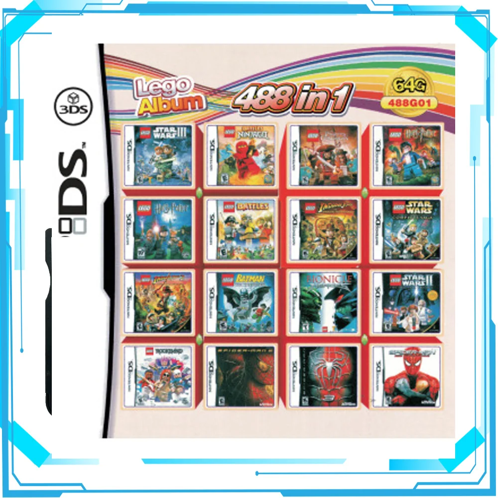 

488IN1 Игровая карта NDS Портативная игровая карта 3DS 64G Комбинированная карта NDS Кассета NDS Подарок на день рождения Игрушки Красочная коробка Упаковка
