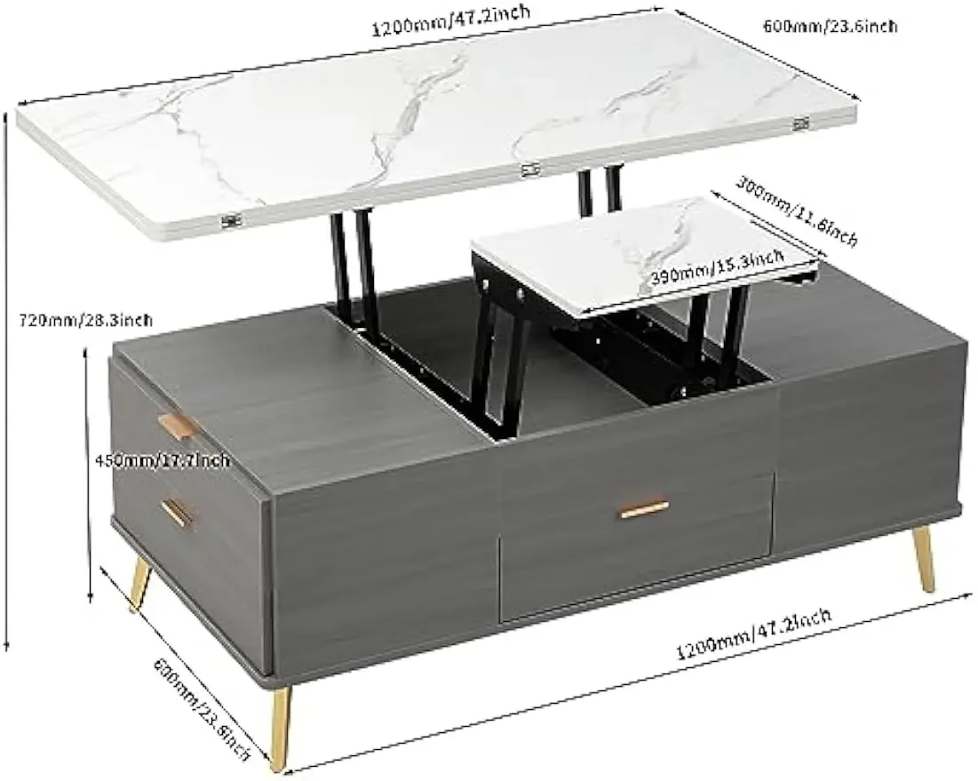 Merax Lift Top Multi Mesa Funcional, Café Moderno, Gavetas, 47,24"