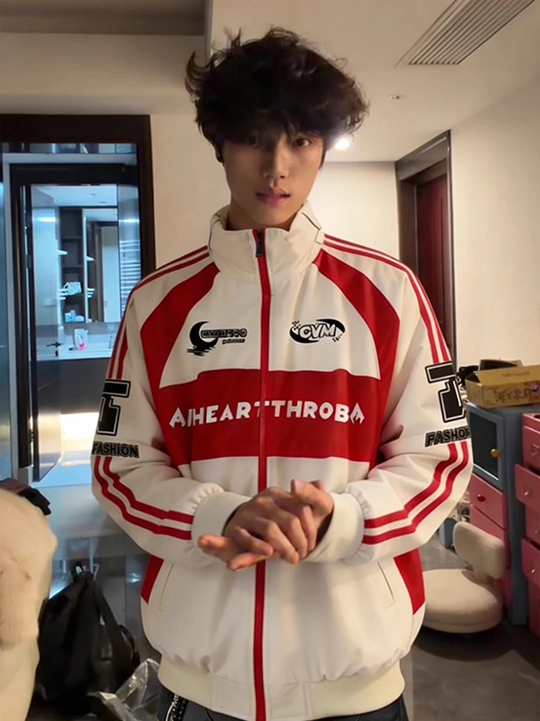 

American High Street Sle Men's Cotton Jaet Motorcycle Collar Winter Thi Outerwear Color Blo ort Coat Warmth