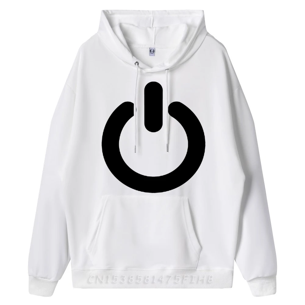 Funny Power Button Black Computer Programmer Geek Tech Blue And White Graphic Sweatshirts New Cheap Figures