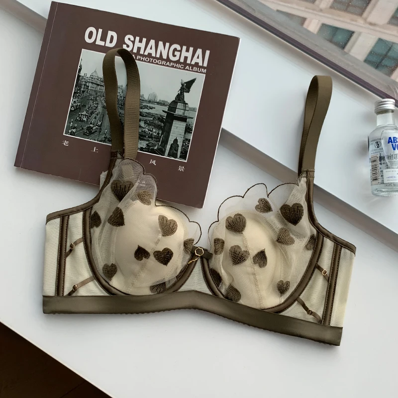 Ultra-thin section sexy lace underwear female large breasts show small rabbit ears cup lingerie soft steel ring silk bra