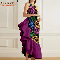 African Dresses for Women Elegant Fashion Flounced Edge High Waist Sleeveless Print Midi Dress Party Wedding Outfits A2125038