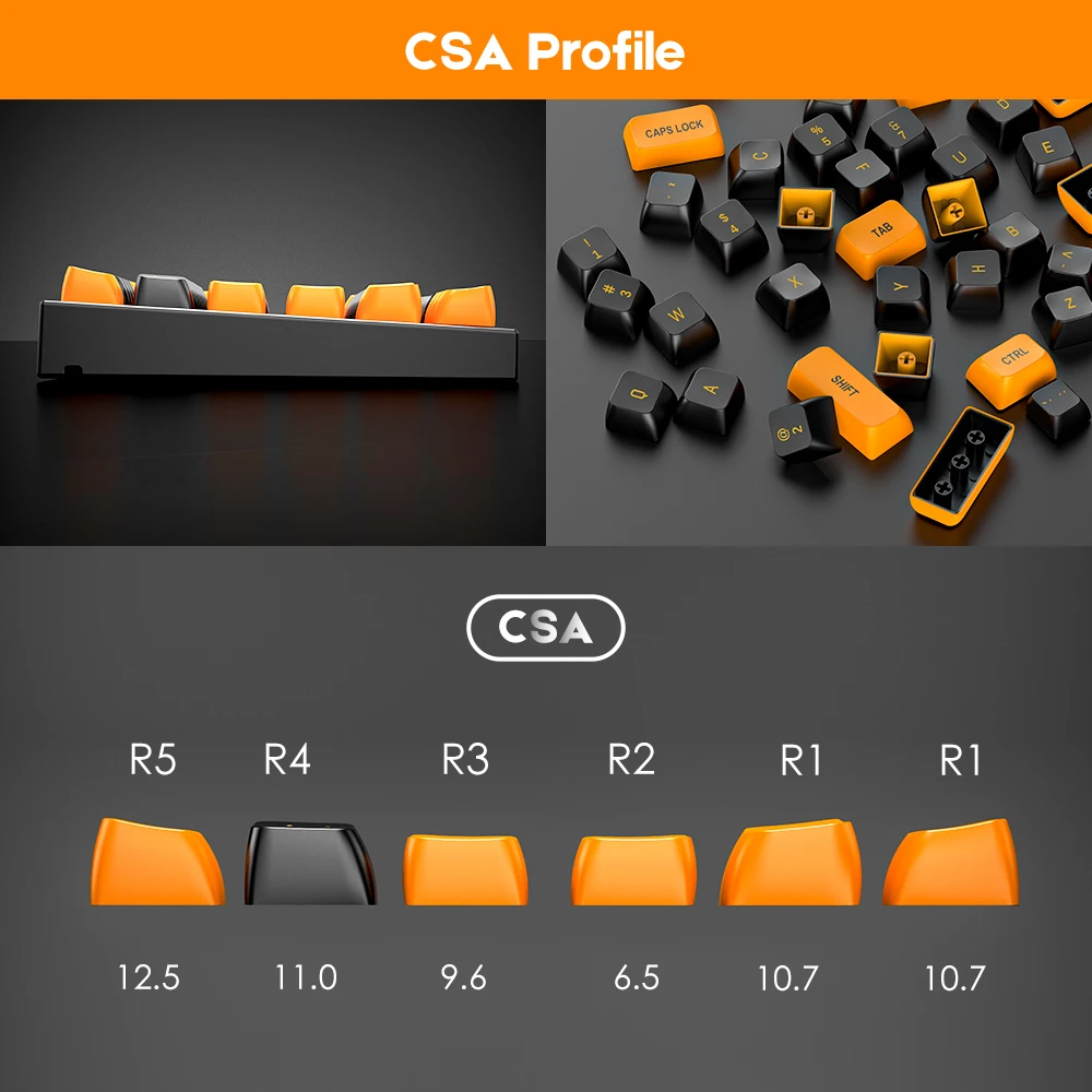 PBT Keycaps 149 Keys CSA Profile DYE-SUB English Style Personalized Black Yellow Mechanical Keyboard Keycaps Diy Kit