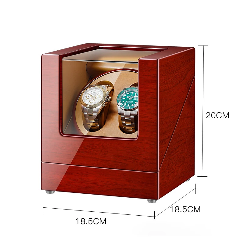 Double Watch Winder for Automatic Watches Glossy Solid Wooden Box with Quiet Mabuchi Motor and Flexible Modern Watch Pillows