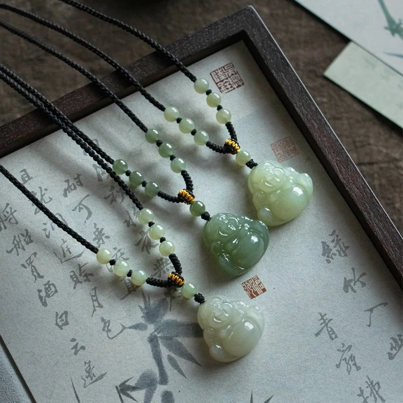 Natural Hetian Jade Pendant Women - Laughing Necklace With Maitreya Buddha From Old Mine