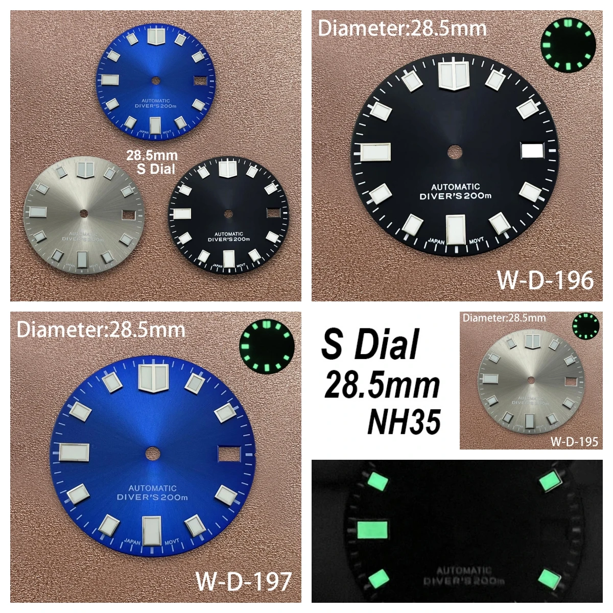 

28.5mm S Logo Sunray Diving Dial Suitable For NH35/NH36/7S/4R Movement C3 Green Luminous Quality Watch Modification Accessories