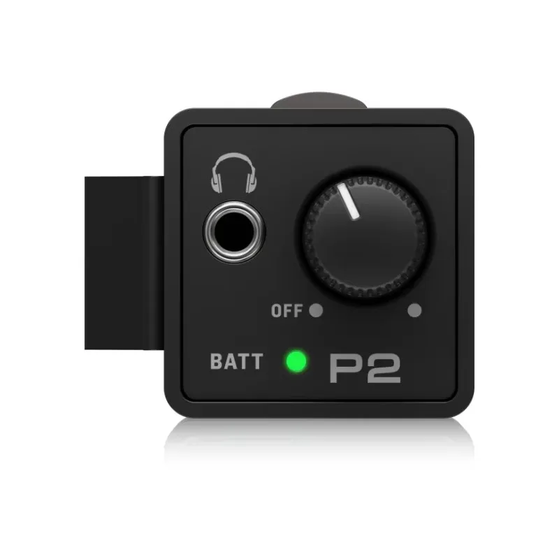 BEHRINGER P2 Ultra-Compact Personal In-Ear Monitor Amplifier battery control with LED indicators with Convenient belt-pack clip