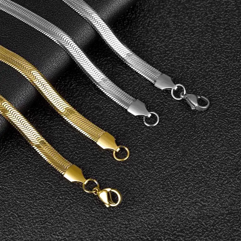 Stainless Steel Flat Necklace Waterproof Filmy Snake Chain Men Gift Jewelry Various Length Choker Clavicle Necklace