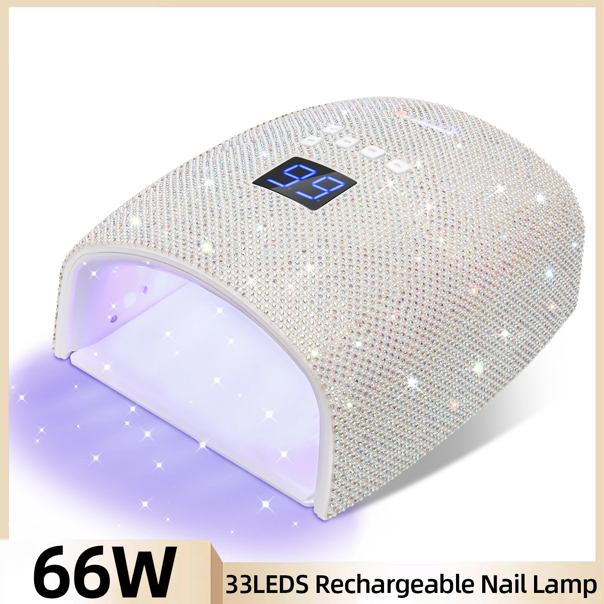 66W Professional Nail Dryer For Curing All Gel Nail Polish Rechargeable 33 LEDS Nail Lamp With 5 Timers Setting Salon Equipment