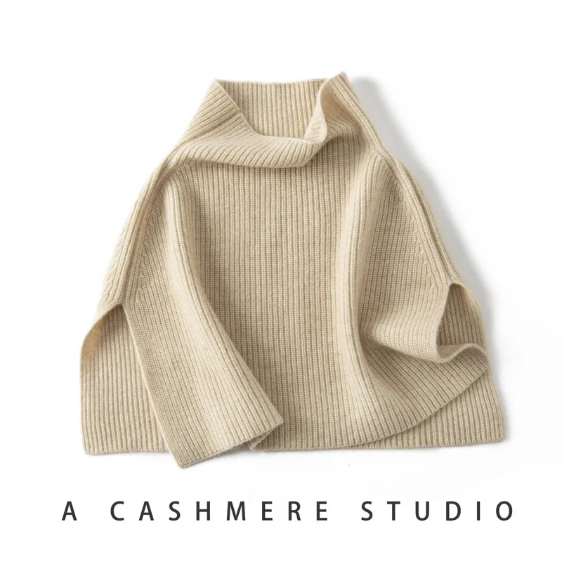 Pullover Scarf Knitted Cashmere Shawl Winter Scarves False Collar Coat Bib Warm Turtleneck Slit Jumper Shawl For Women
