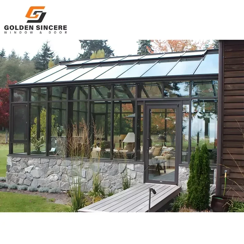 GS Frameless Glass Room Sunroom with Minimalist Design for Patio or Outdoor Lounge Area