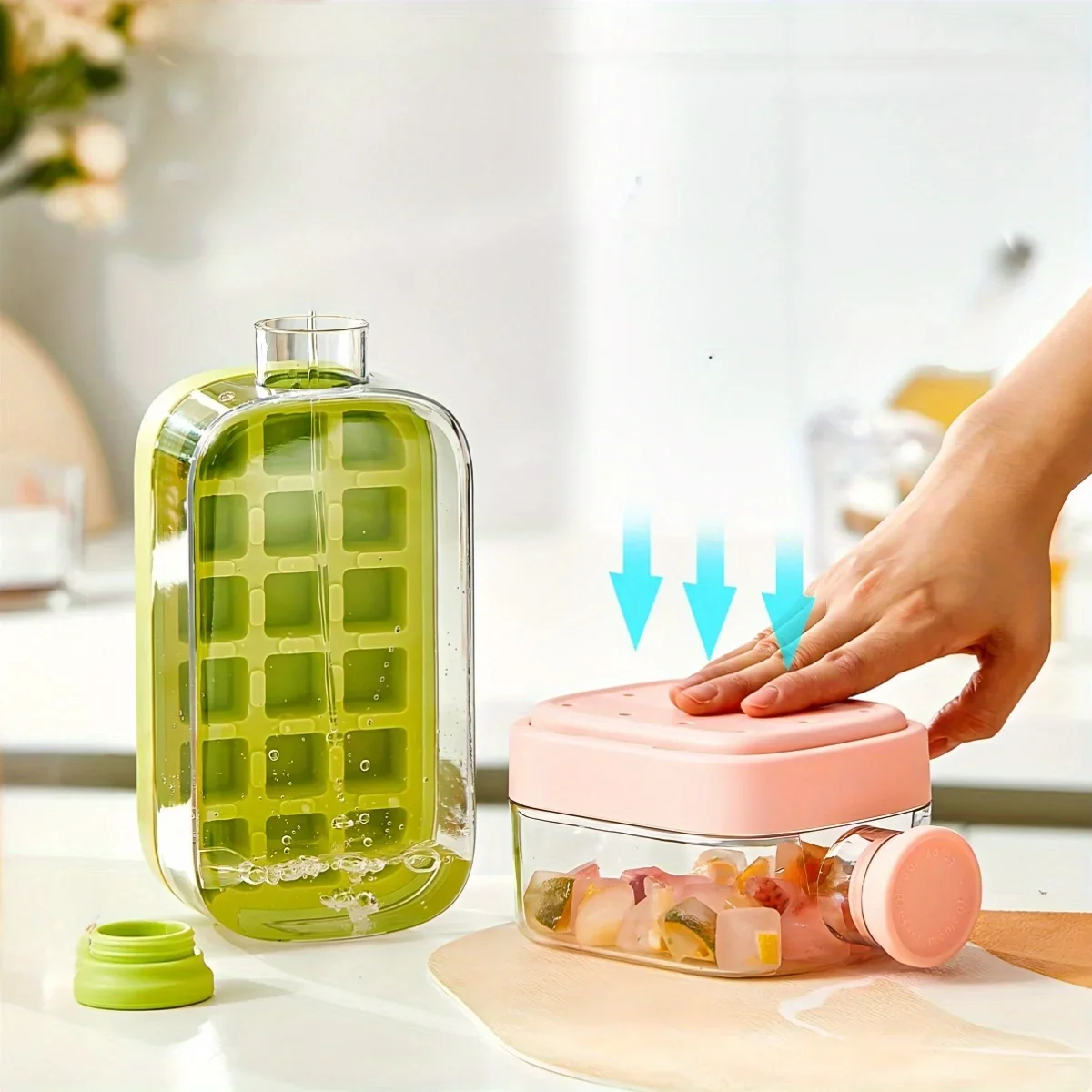 bandeja de molde para cubitos de hielo, prensa para botella de hielo, tetera con pajita, whisky, helado, botella de agua, fabricante de cubitos de hielo, fácil prensa para liberar Bandeja de molde para cubitos de hielo, prensa para botella de hielo, tetera con pajita, whisky, helado, botella de agua, fabricante de cubitos de hielo, fácil prensa para liberar 2