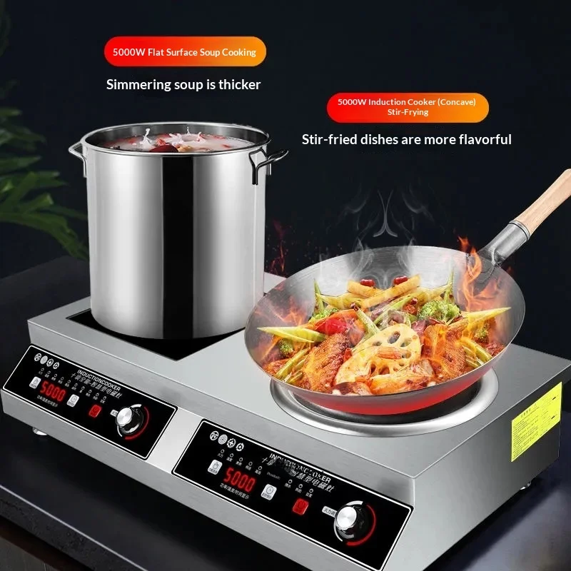 Induction Cooker Dual Burners Electric Stainless Steel Stove 5000W Waterproof Home Commercial Use High-Power Double-Head