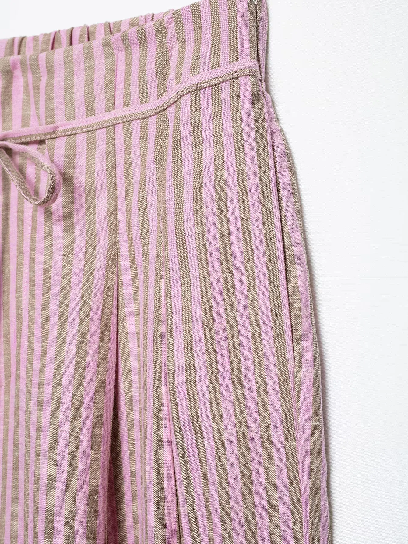 Women's Striped Pants 2026 New Summer Mid-waist Lace Up Pleats Casual Female Fashion Vintage Wide-leg Pants