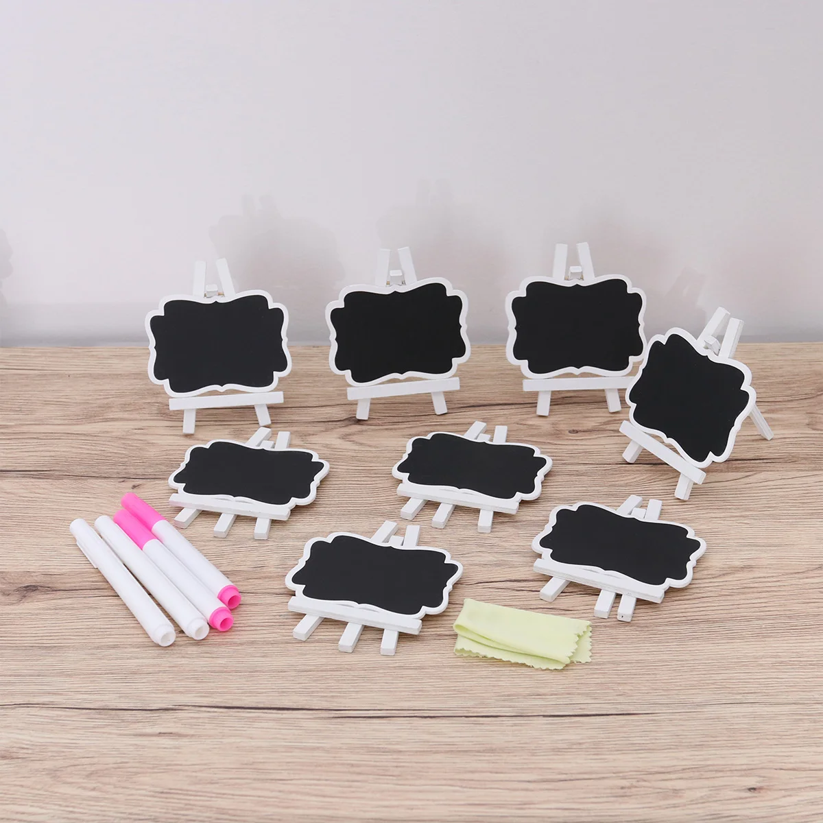 8pcs Mini Chalkboards With Stands Wooden Blackboard Set 4 Wipeable Water Pens Cleaning Cloth For Wedding Party Home Decoration