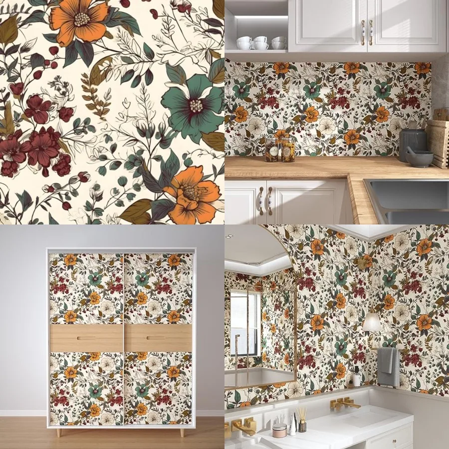 

Yellow Floral Peel and Stick Wallpaper, 17.5in x 393in,,Botanical Theme, Modern Style, Self-Adhesive Vinyl Wallpaper