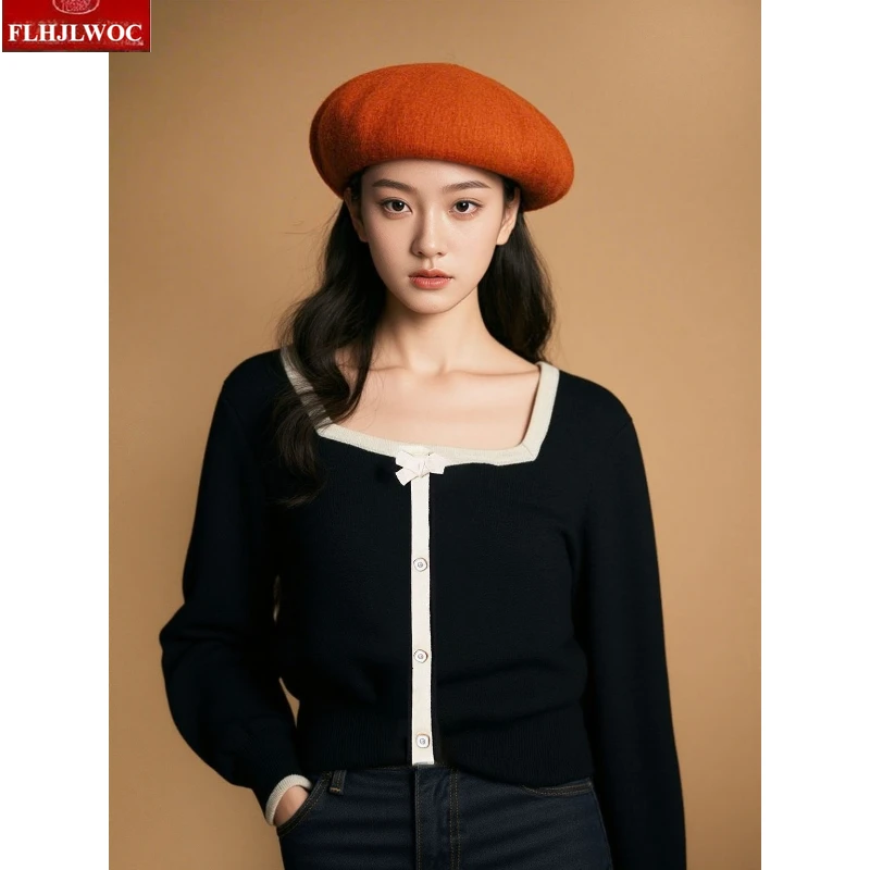 Christmas New Year Autumn Winter Basis Pullovers Jumpers Long Sleeve Casual Japan Cute Sweet Girls Bow Tie Red Knitted Sweaters