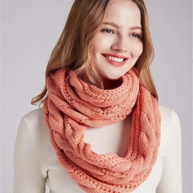 Cable Knit Scarf for Women Men Fleece Lined Thick Warm Winter Solid Color Neck Wrap for Daily Outdoor Wear