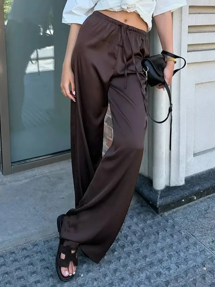 2025 New Autumn Long Straight Pants Women Fashion Solid High Waist Lace-up Trouser Female High Street Long Pants Ladies