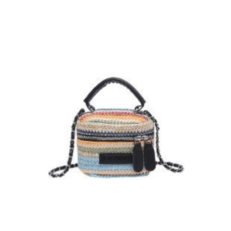 

Grass mini woven women's bag with contrasting stripes, single shoulder crossbody bag, new women's handbag