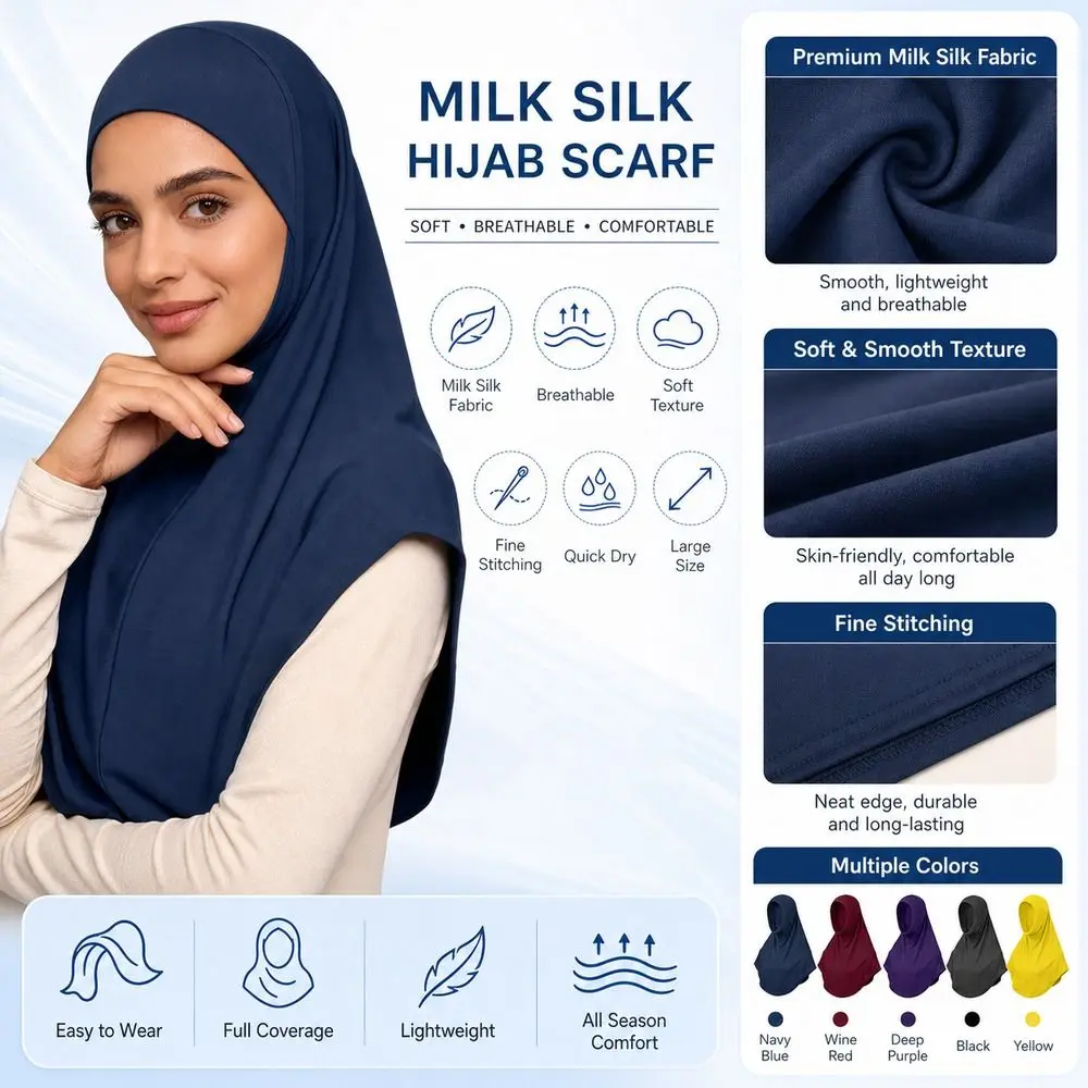 Soft Fabric Instant Hijab Full Coverage Double Chin Undercap Women Hijab Scarf Long Length Draped Design Instant Turbans Women
