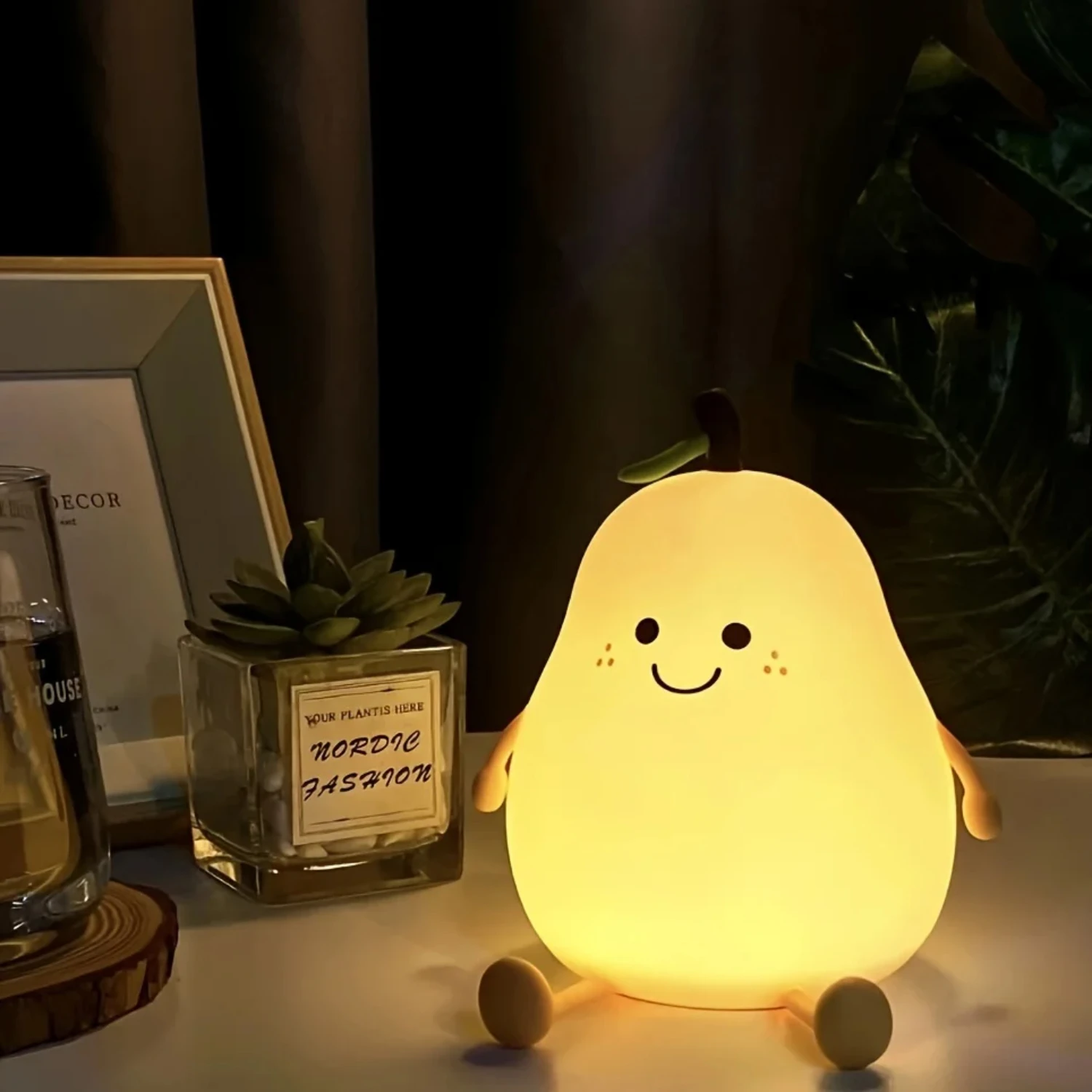 New Unique and Fun Fruit Nightlight - Creative Silicone Pear Shaped USB Charging Night Light for Child's Bedroom Decoration, Cut