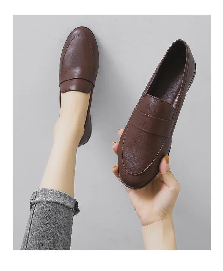 Damen Freizeitschuhe Flache Frühlings- und Herbstschuhe Neue Kleine Lederschuhe Vintage Vielseitige Loafer Britischer Stil Modisch Rutschfest – Detail 5