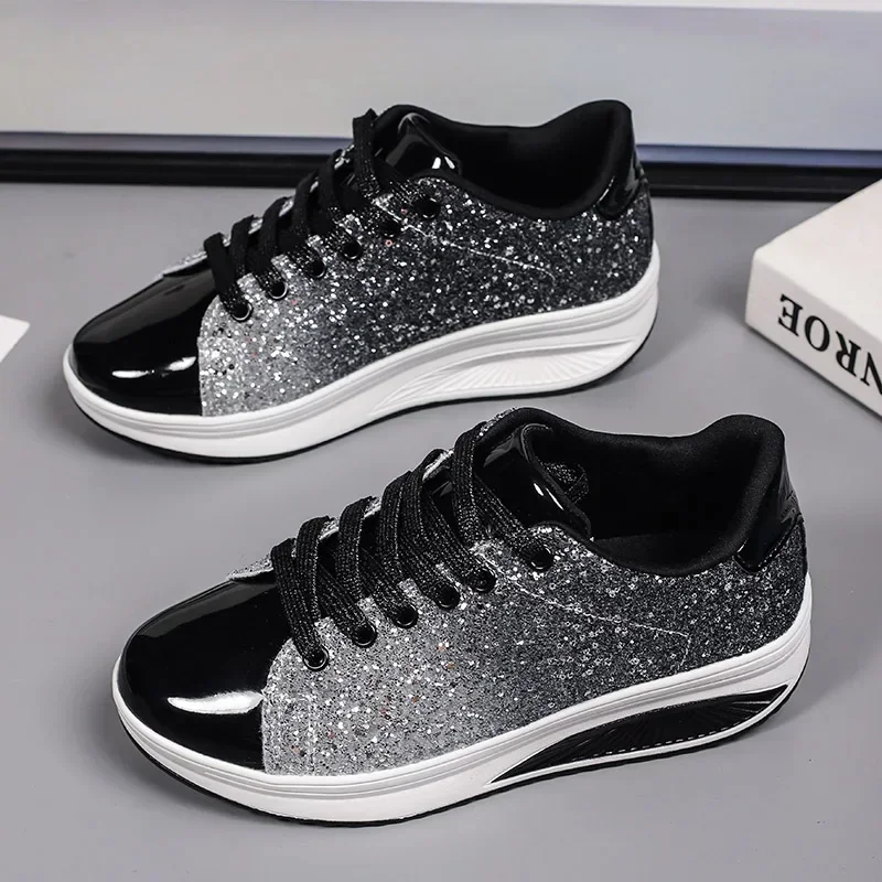 Gold Silver Women Fashion Trendy Sport Shoes Comfortable Walking Sneakers for Women New Luxury Height Increasing Shoes