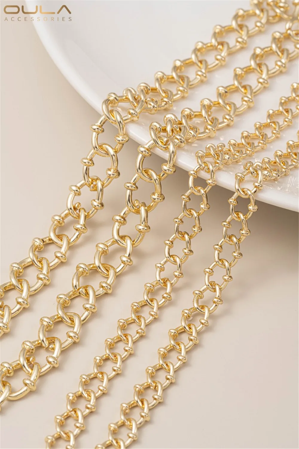 سلسلة QQ الخشنة الرجعية المطلية بالذهب عيار 14 قيراط على الطراز الأوروبي الأمريكي DIY إكسسوار قلادة سوار مصنوع يدويًا