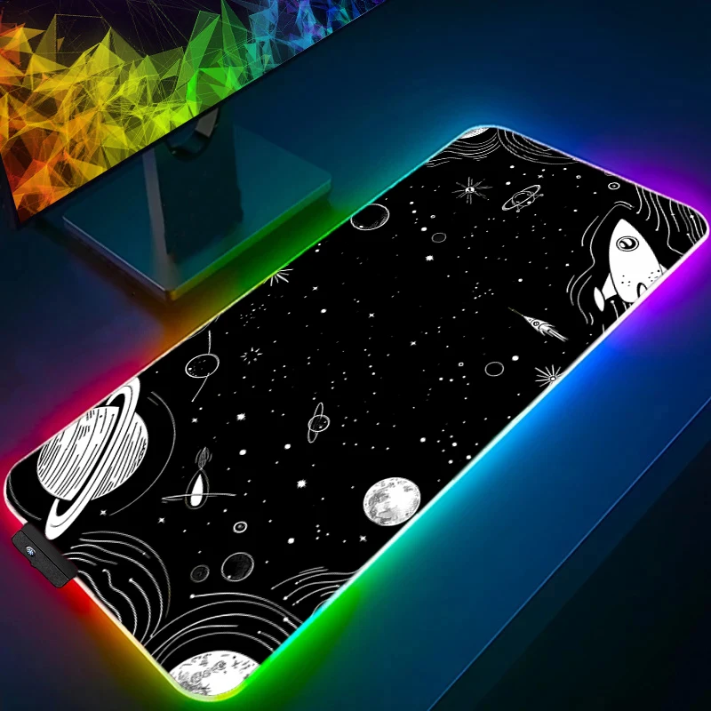 

Mouse Pad Professional E-sports Gamer Speed LED PC Gaming Rubber Keyboard Pad RGB Notbook Space Galaxy Planet Desk Mat Mousepad