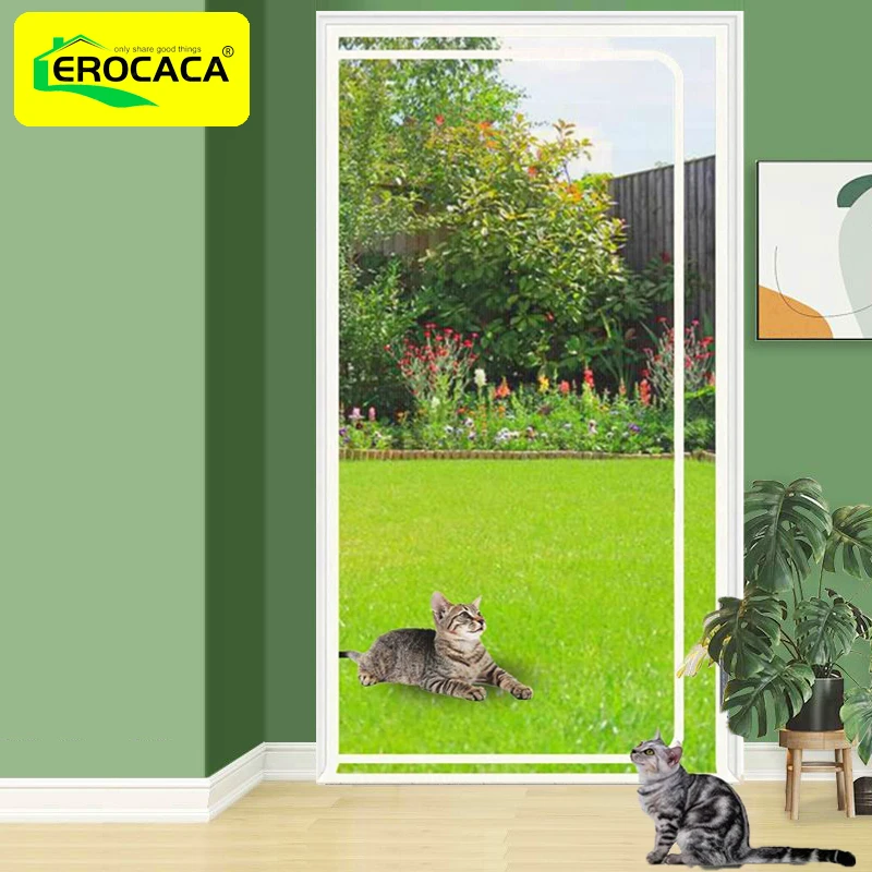 

EROCACA White Reinforced Cat Screen Door Heavy Duty Proof Screen Door with Bilateral Zipper Prevent Pets Running Out from Home