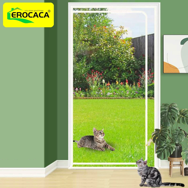 EROCACA White Reinforced Cat Screen Door Heavy Duty Proof Screen Door with Bilateral Zipper Prevent Pets Running Out from Home