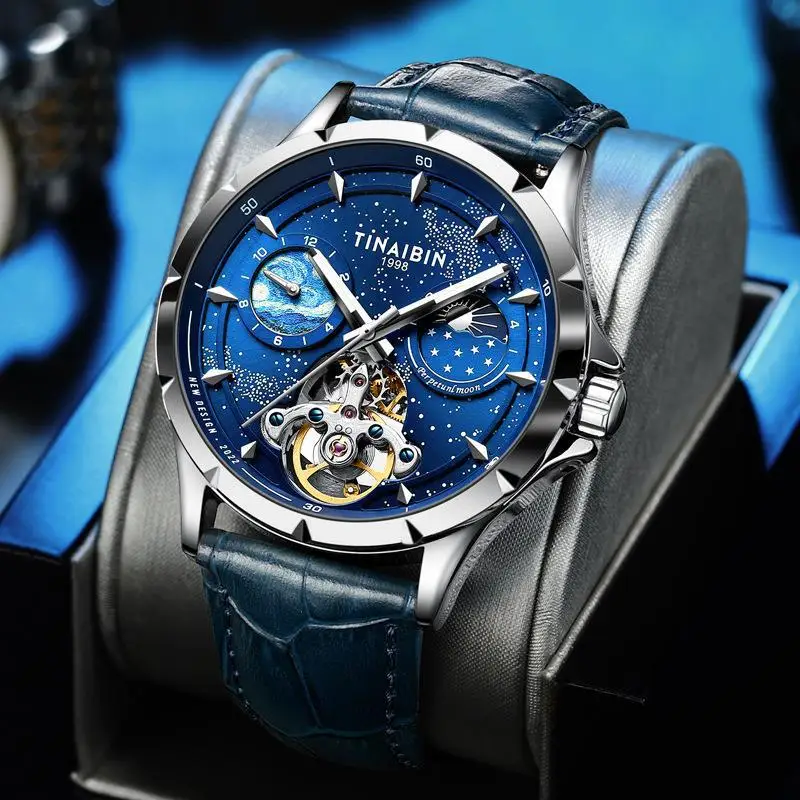 

Luxury* Swiss Men’s Automatic Watch, Day-Night Stars Dial, Elegant Fashion Mechanical Wristwatch