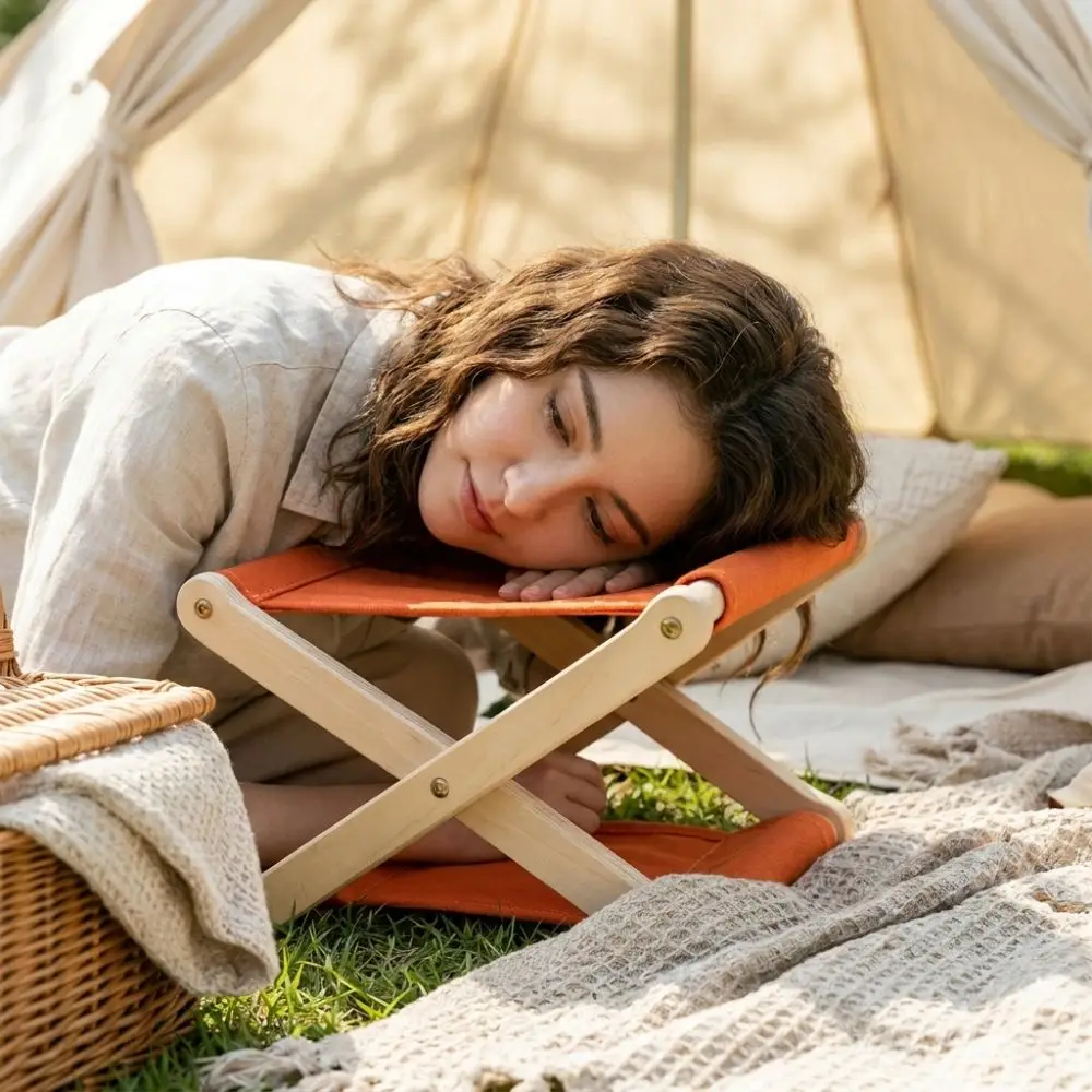 Compact Folding Wooden Beach Pillow UV Resistant Adjustable Height Outdoor Camping Neck Pillow Sunbathing Ergonomic