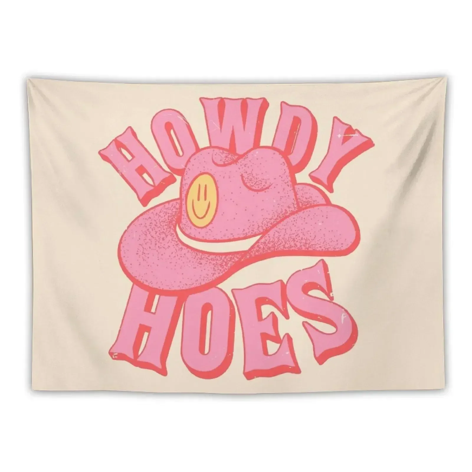 

Howdy Hoes | Pink Cowboy Cowgirl Rodeo Hat Preppy Aesthetic | MEME HOWDY Y'ALL | White Background Tapestry Wall Mural Tapestry