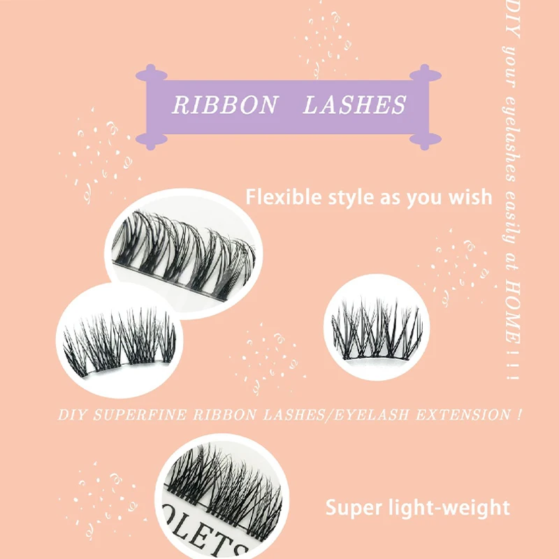 YGirlash DIY Hand Made Eyelash Extension Segmented Flase Lashes Dramatic Lash Bundles Soft Ribbon Strip Eyelashes Makeup Lashes