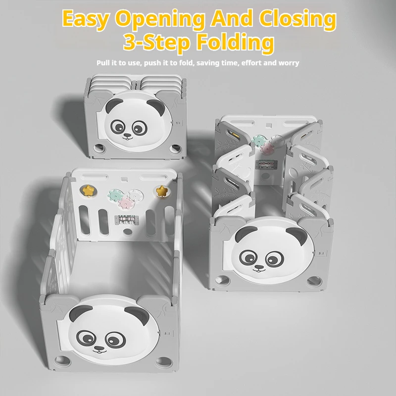 Foldable Panda Baby Playpen 16+3 With Stand+Swing+Slide+Trampoline Rocking Horse+Storage and Bookshelf+Foldable Table+ Car Chair