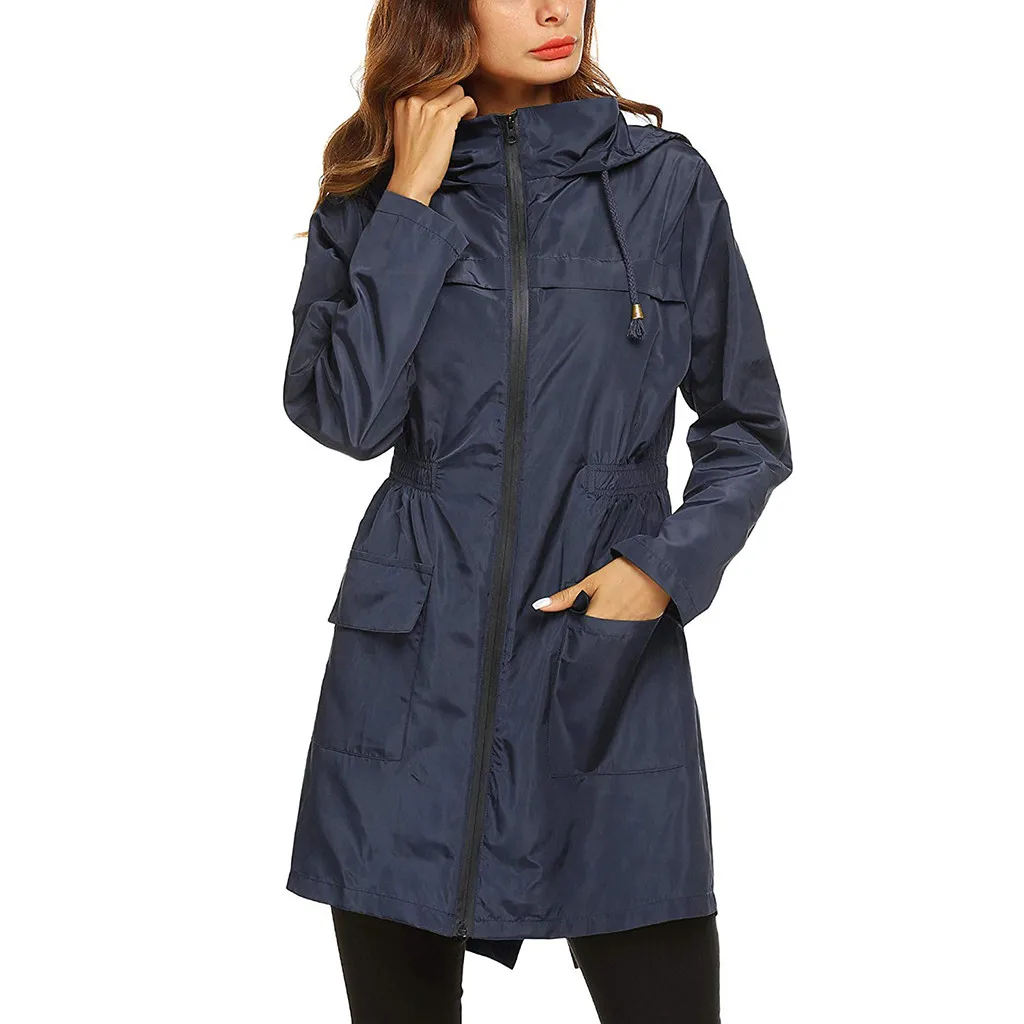 

Ladies Lightweight Jacket 2024 Windproof Waterproof Raincoat Female Hooded Outdoor Hiking Long Rain Tops Rainwear Outwear