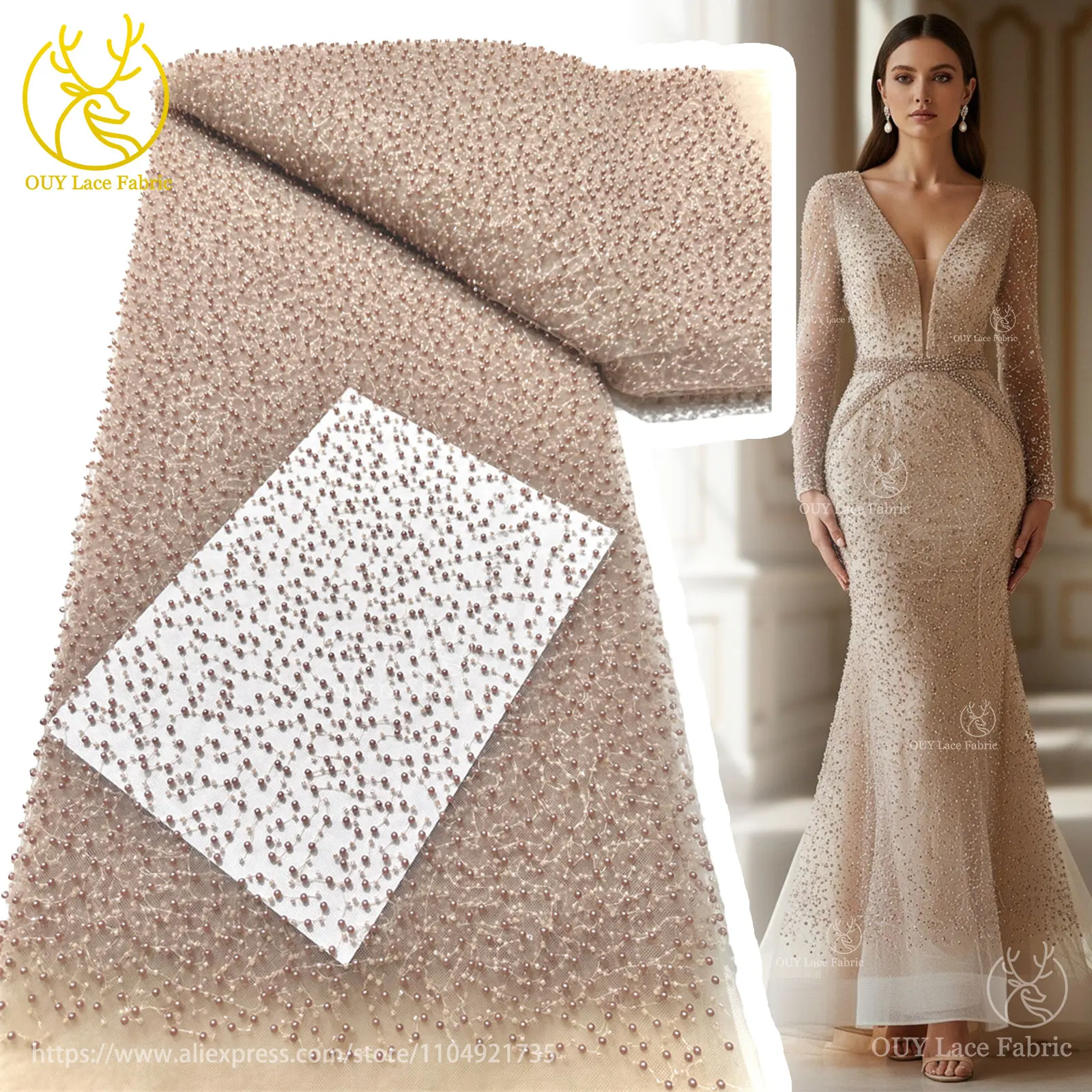Großhandel Heißer Verkauf Eis Blau Afrikanischen Nigerian Perlen Spitze Stoff für Nähen Damen Party Hochzeit Hochzeit Kleid Material – Detail 3