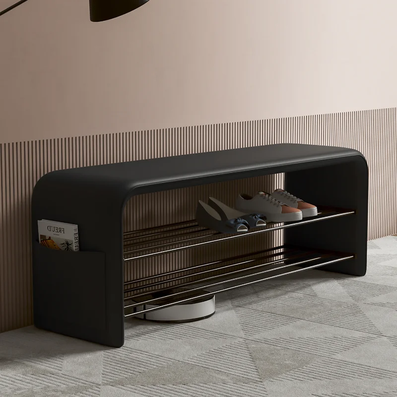 Italian light luxury bench double-layer shoe rack version high-end leather door shoe change stool shoe cabinet bedroom integrate
